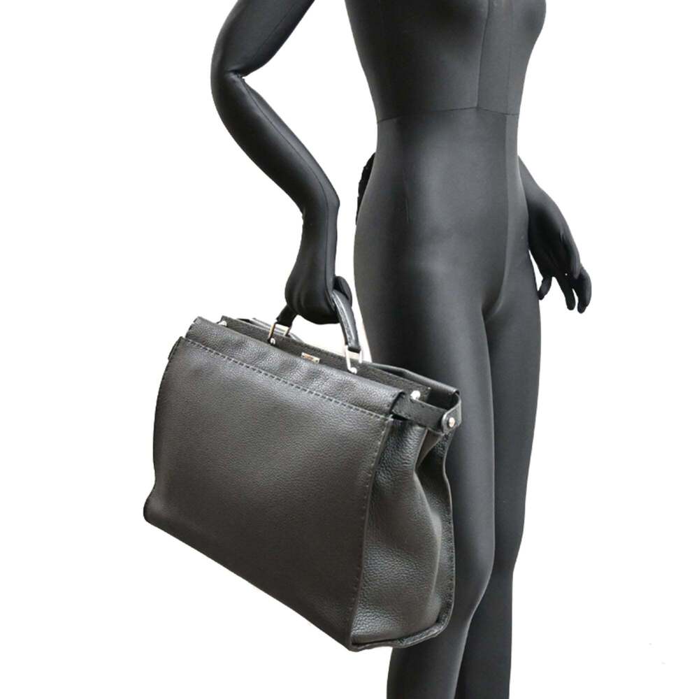 Fendi Peekaboo Selleria Women's/Men's 2-Way/3-Way Bag 7VA388 Leather Black - Picture 9 of 10